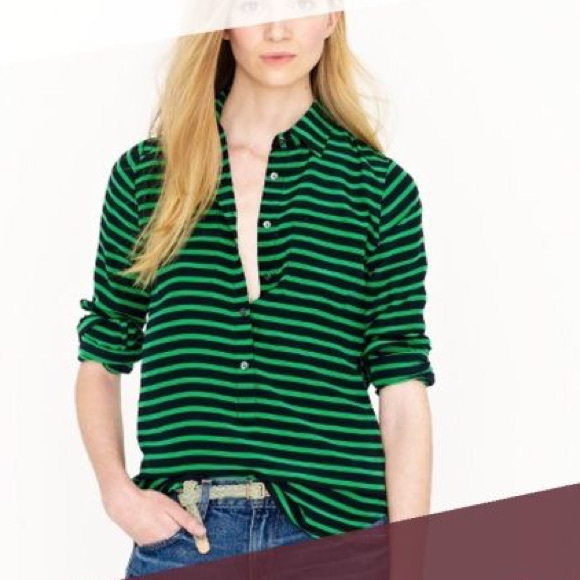 J. Crew Tops - J. Crew striped button down silk shirt size 0